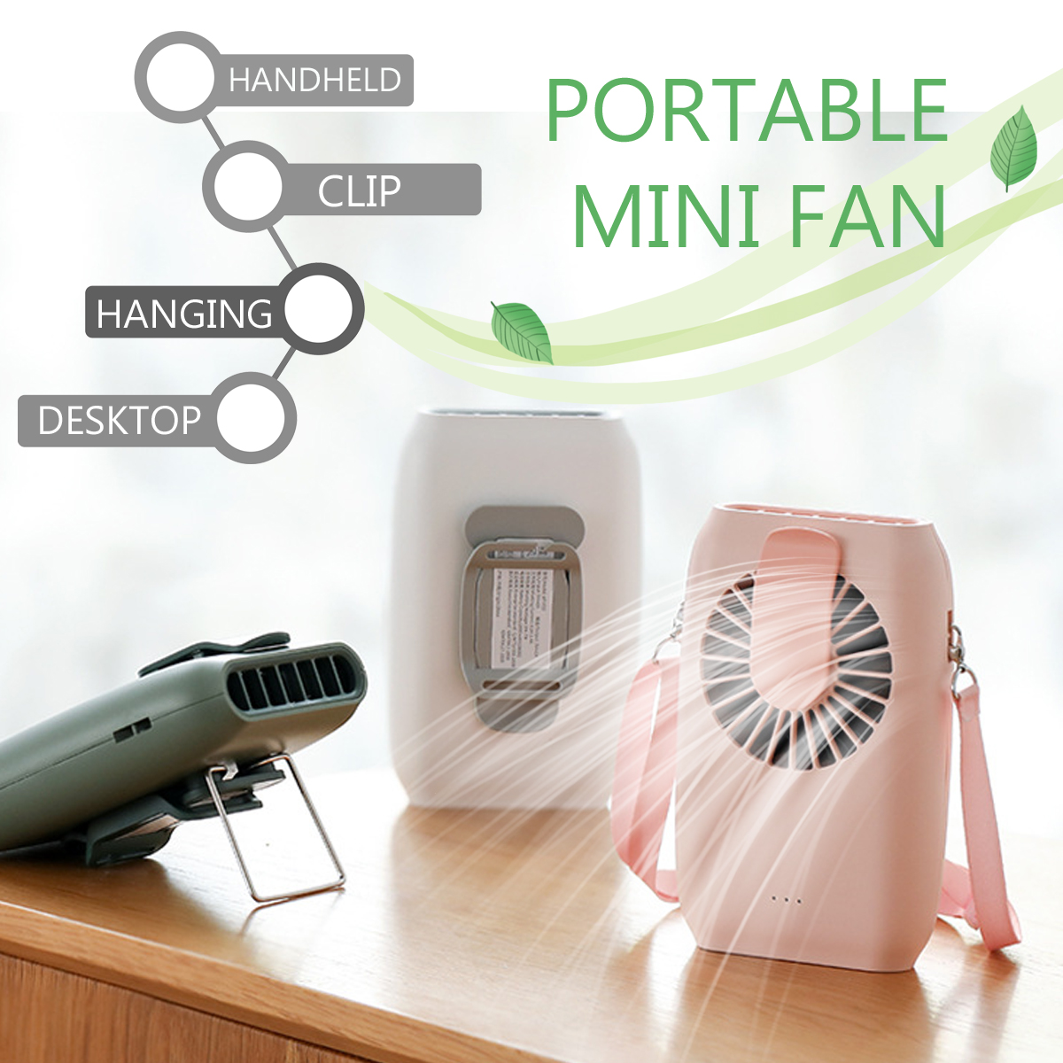 2000mAh Portable Mini Fan Dual-purpose Waist Fan USB Desktop Cooling Fan Hanging Neck Air Cooler