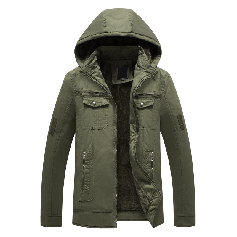 Mens Military Thick Multi Pockets Hooded Outdoor Jacket