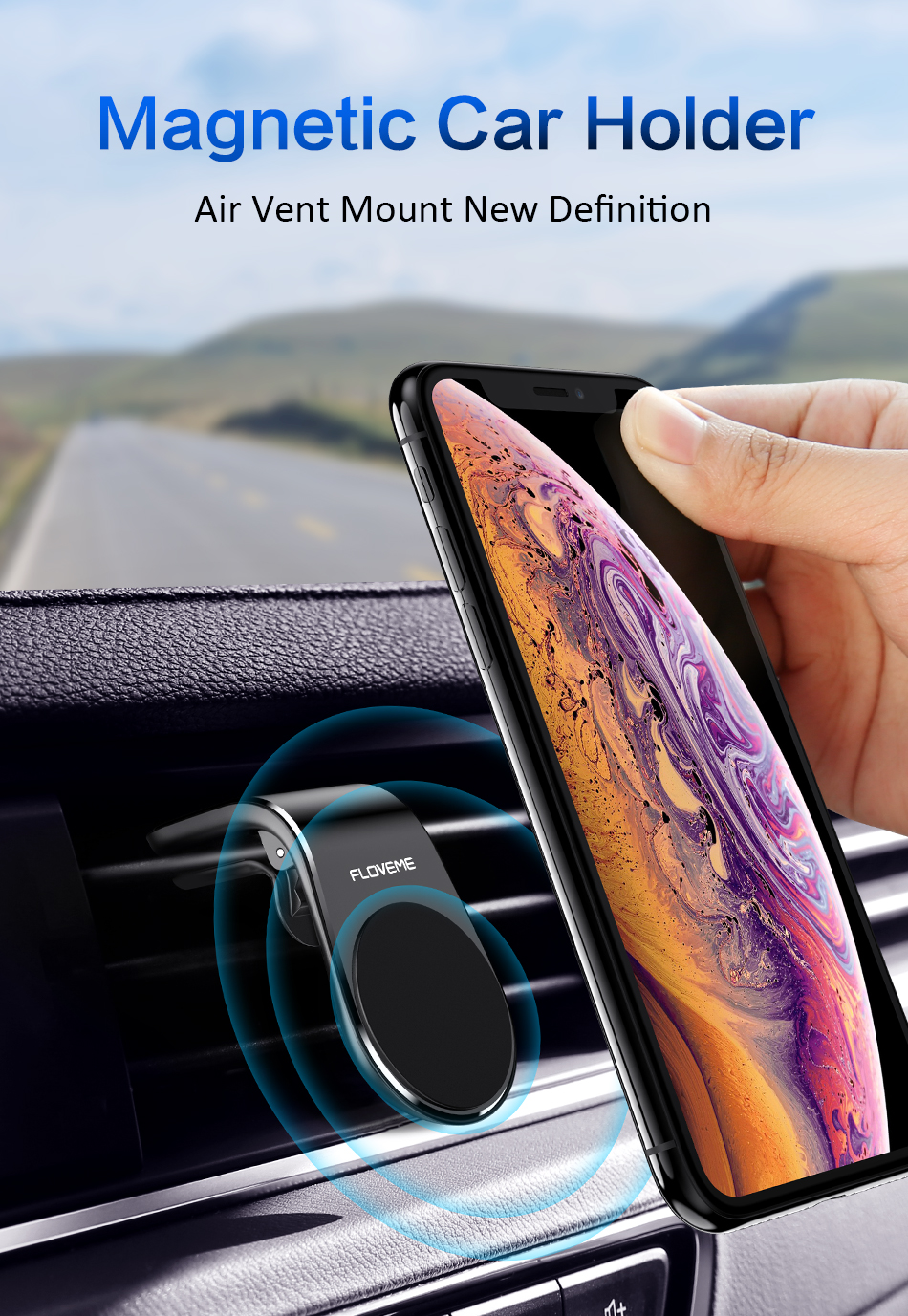 Floveme Upgrade Strong Magnetic Air Vent Car Mount Car Phone Holder For 4 Inch-7 Inch Smart Phone For iPhone XS Max For Samsung Galaxy S10 Plus