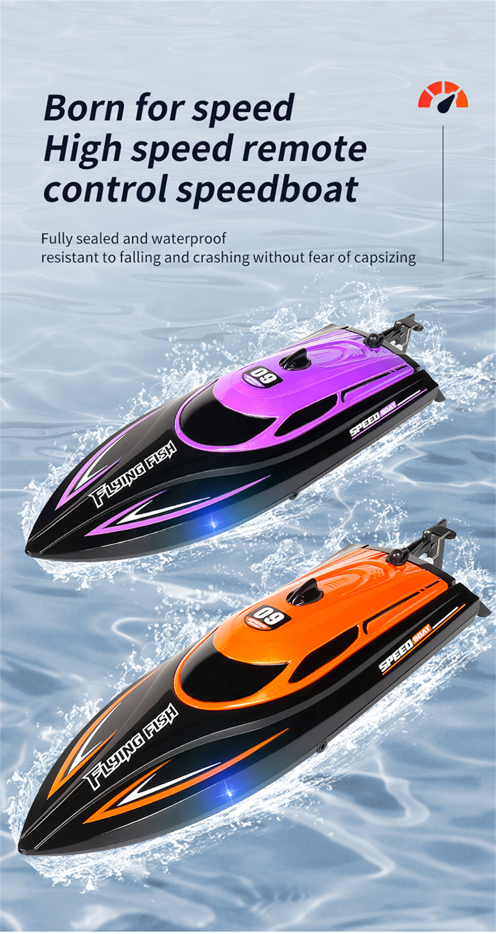 HXJRC HJ812 2.4G 4CH RC Boat High Speed LED Light Speedboat Waterproof 25km/h Electric Racing Vehicles Models Lakes Pools Remote Control Toys