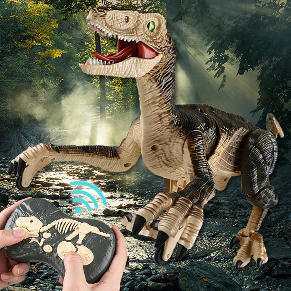 2.4G 5CH RC Raptors Velociraptor Dinosaur Electric Walking Simulation Animal Remote Control Jurassic Dinobot Model with Sound and Lights Toy for Kids Gift