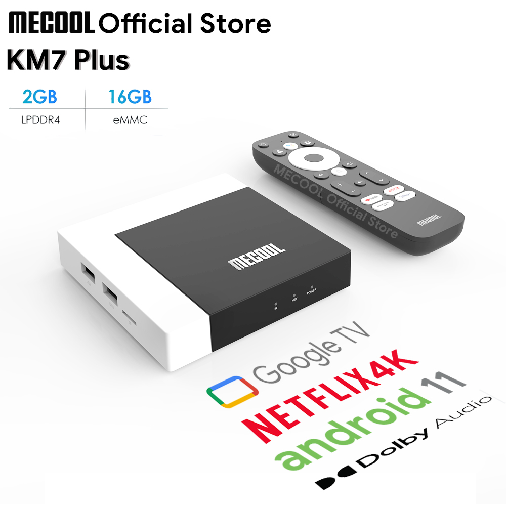 Mecool KM7 Plus TV Box Global Android Android 11 Netflix 4k Google TV 2GB DDR4 16GB ROM100M LAN Internet S905Y4 Home Media Player