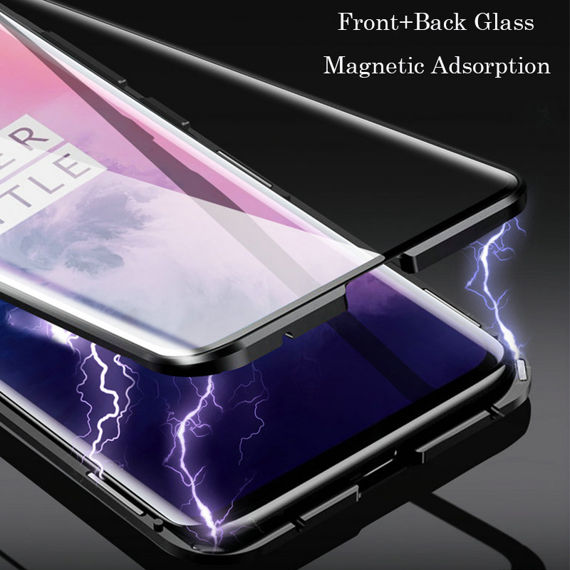 Bakeey Upgraded Version 360º Front+Back Double-sided Full Body 9H Tempered Glass Metal Magnetic Adsorption Flip Protective Case For OnePlus 7