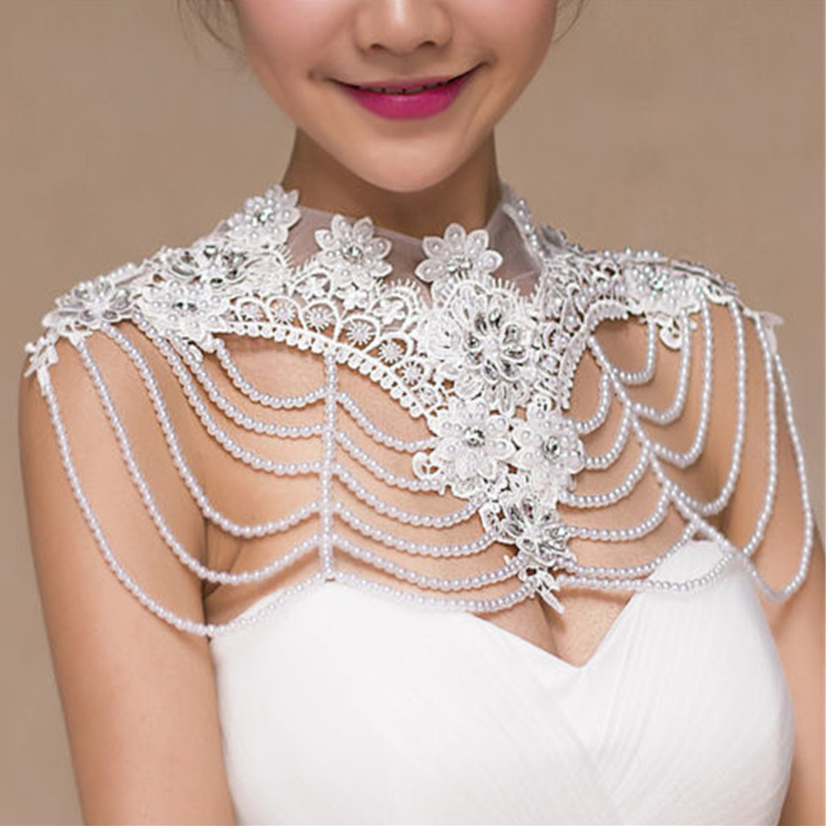 

Невеста Бриллиантовая жемчужина Бисера Цветочная кружевная наплечная цепочка Свадебная Свадебное Платье Аксессуары