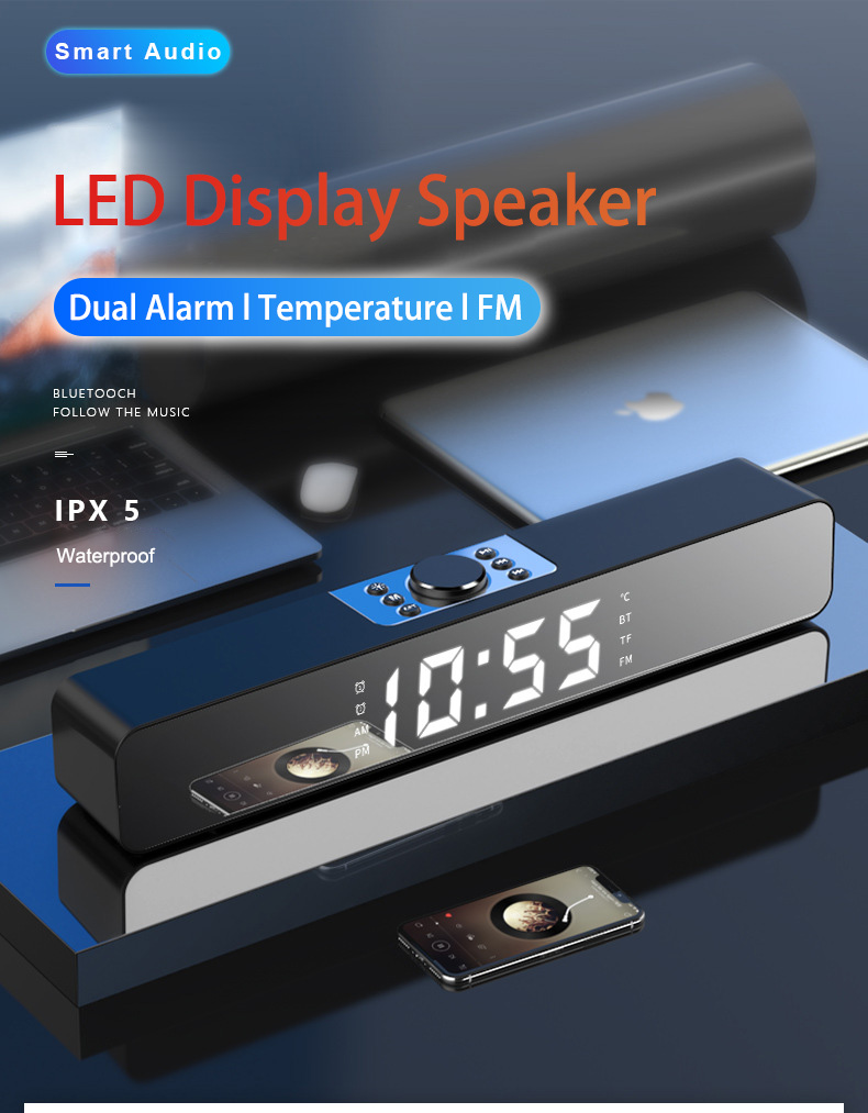 Bakeey G2 Alarm Clock bluetooth Speaker With LED Digital Display Wired Wireless Home Theater Surround Sound Bar