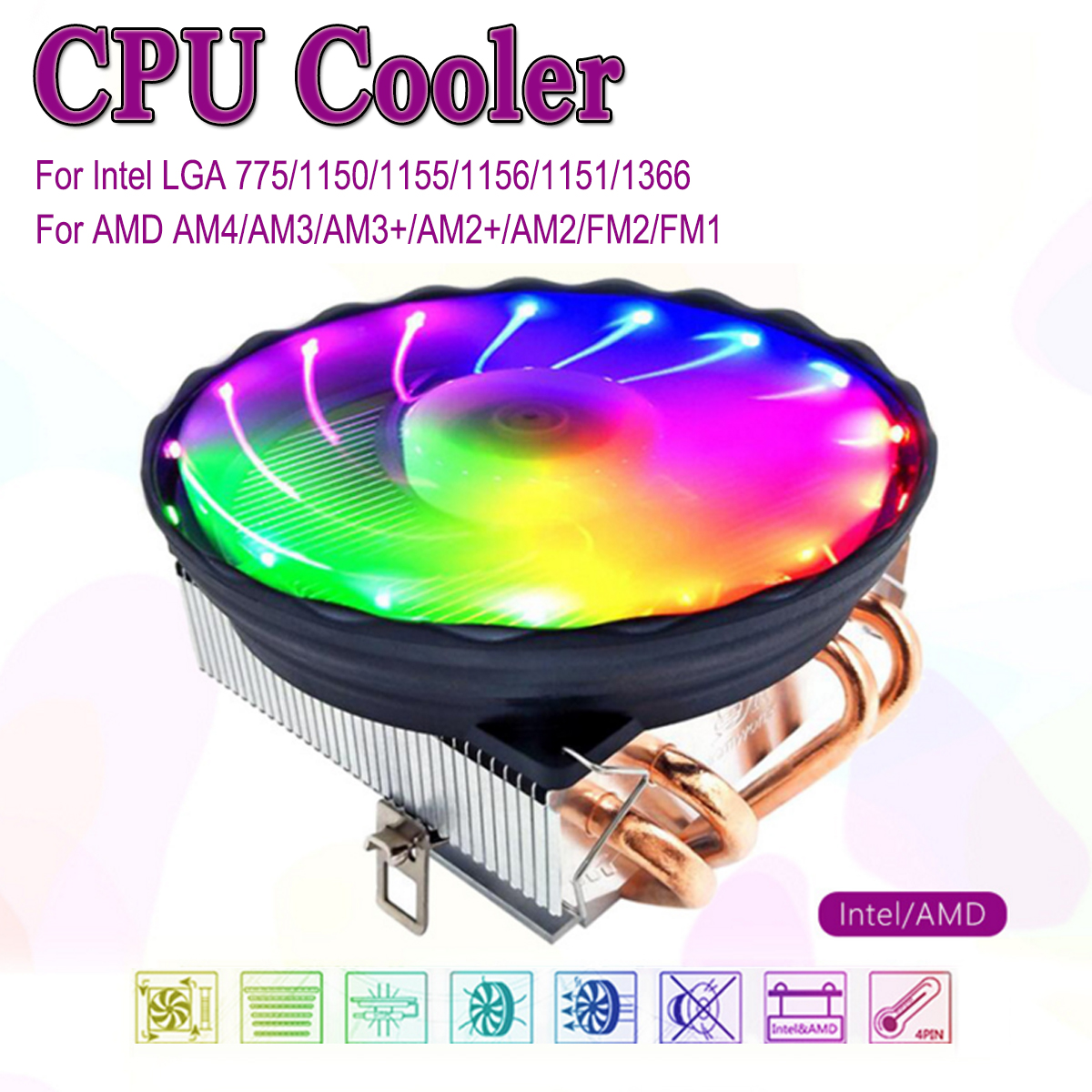 DC 12V 4Pin Colorful Backlight 120mm CPU Cooling Fan PC Heatsink for Intel/AMD For PC Computer Case 9