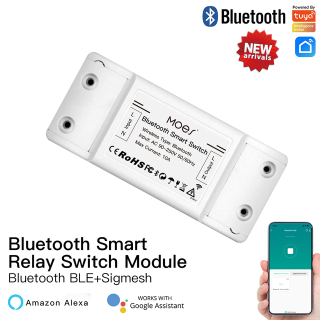 MoesHouse Tuya bluetooth Smart Switch Relay Module Single Point Control Sigmesh Wireless Remote Control with Alexa Google Home
