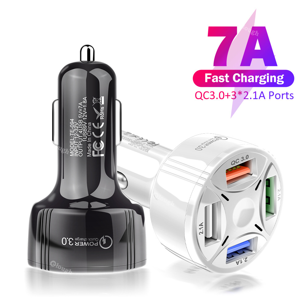 ELOUGH 7A 35W Car Charger 4 Port Usb  Quick Charge Portable QC3.0 Car Charger for Iphone XIAOMI HUAWEI