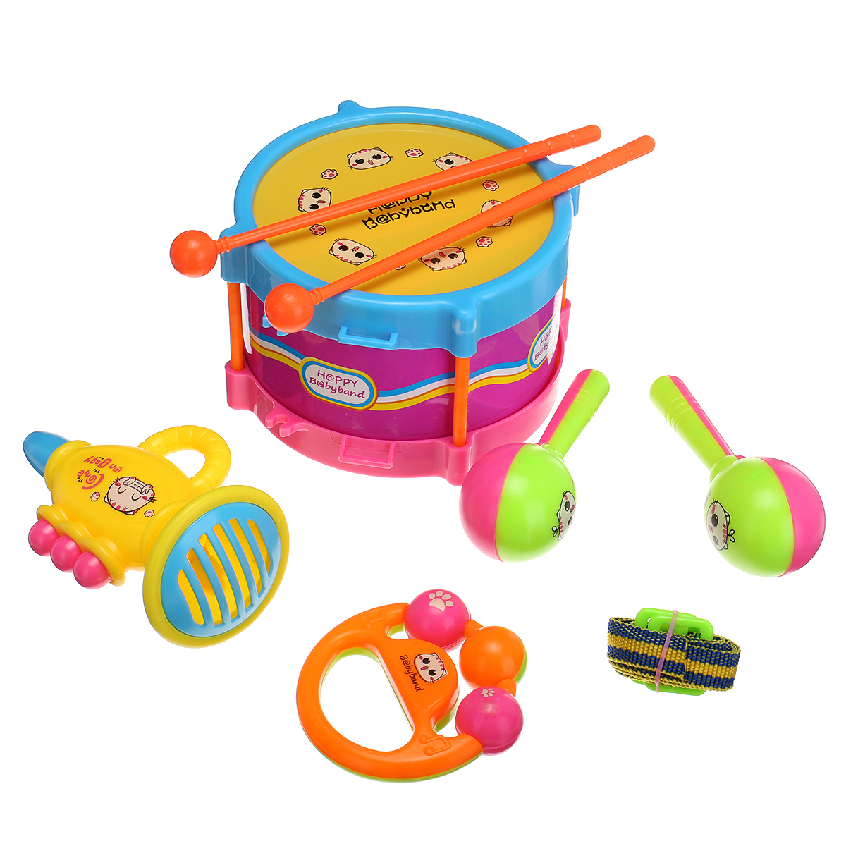 7 PCS Baby Kids Roll Drum Musical Instruments Band Children Percussion Toy Gift