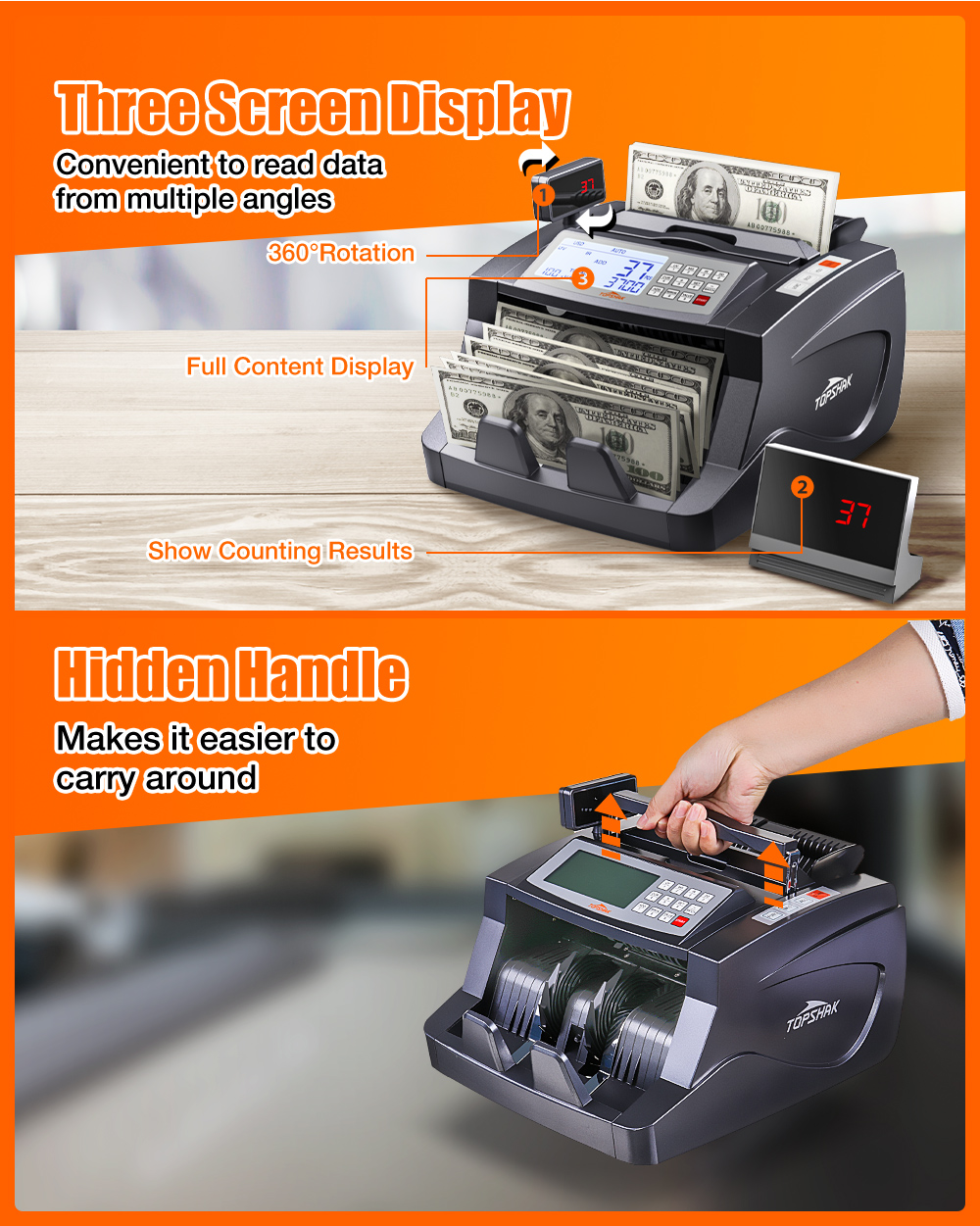 TOPSHAK TS-BC1 80W 1000pcs/min Money Counter Machine Counting Machine for Bank with EU/US Plug