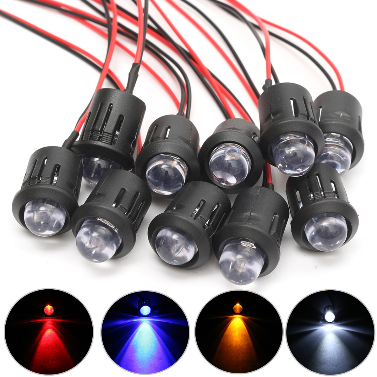 10Pcs 12V 10mm Ultra Bright Pre-wired Constant LEDs Water Clear LED 13