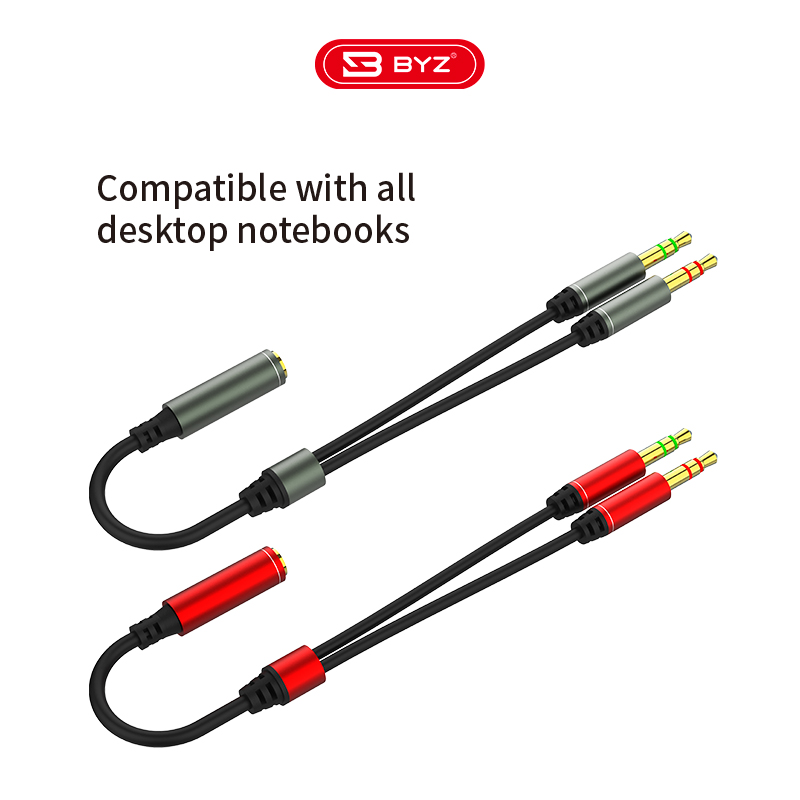 BYZ BC-022 3.5mm Male to Aux to Dual 3.5mm Female Audio Cable Adapter with Mic for Wired Earphones Mobile Phone