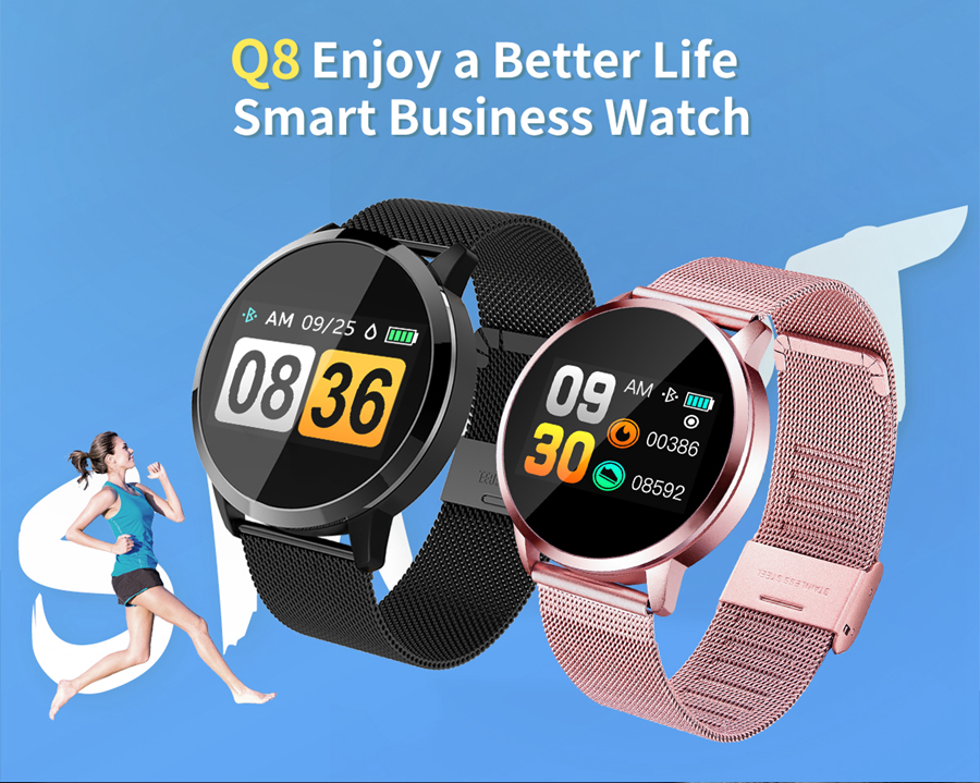 [New Color Updated] Newwear Q8 Stainless Steel 0.95 inch OLED Color Screen Blood Pressure Heart Rate Smart Watch 16