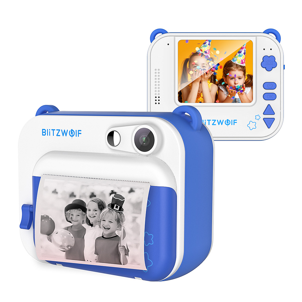 BlitzWolf® BW-DP1 Photo Printer 1920*1080 Children's Camera Video 58mm Thermal Instant Print Kids Camera Printer Birthday Christmas Gifts for Boys and Girls with 32GB TF Card