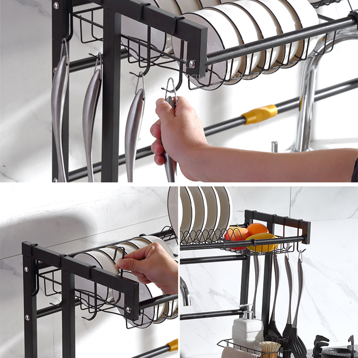 Kitchen Dish Drain Rack Stainless Steel Sink Dish Drying Shelf Tableware Cup Bowl Chopsticks Storage Tray Holder Organizer