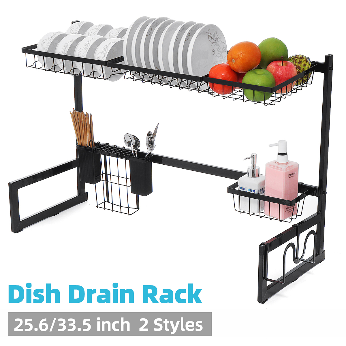 Bakeey 26/34in Dish Drying Rack Kitchen Draining Drainer Over Sink Organizer Stainless Steel Storage Shelf