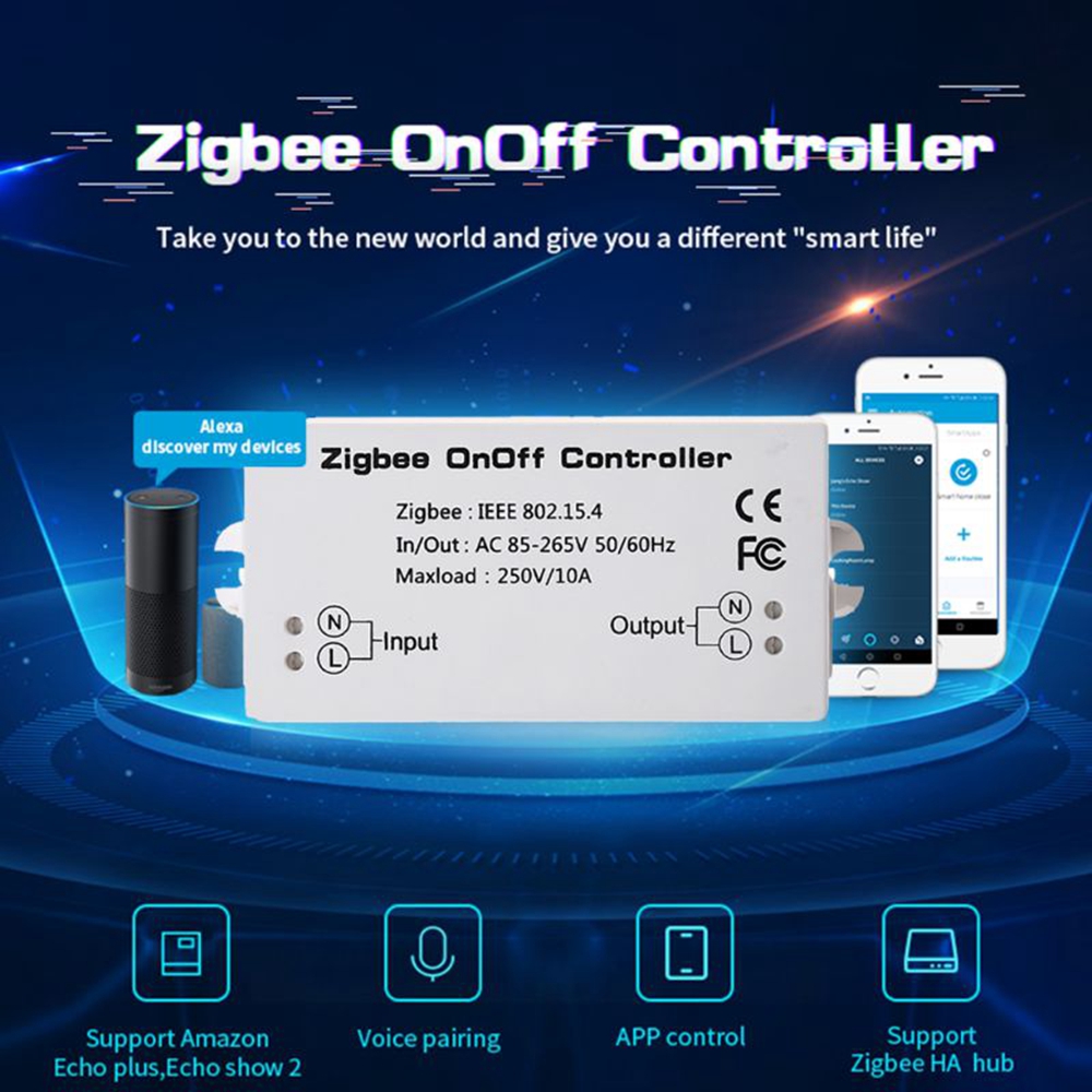 Zig.Bee AC85-265V 10A On/Off Controller Smart Light Switch Remote Control Home Module Work With Alexa