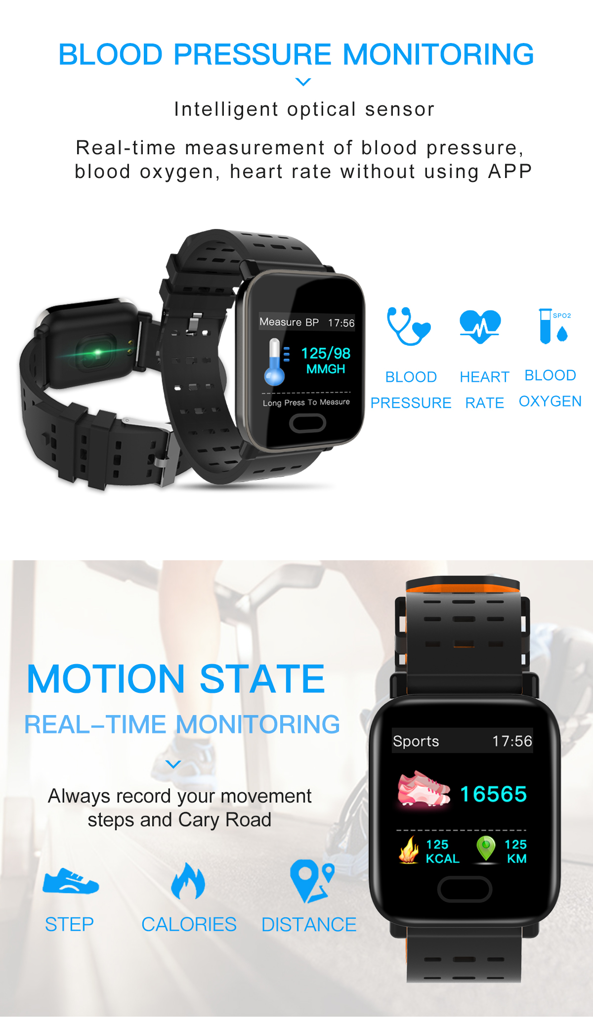 Bakeey M20 1.3' Big Screen Real Time HR Blood Oxygen Pressure Monitor Long Standby Sport Smart Watch 124