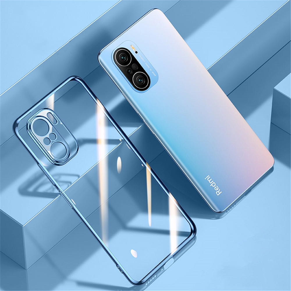 Bakeey for POCO F3 Global Version Case 2 in 1 Plating with Airbag Lens Protector Ultra-Thin Anti-Fingerprint Shockproof Transparent Soft TPU Protective Case