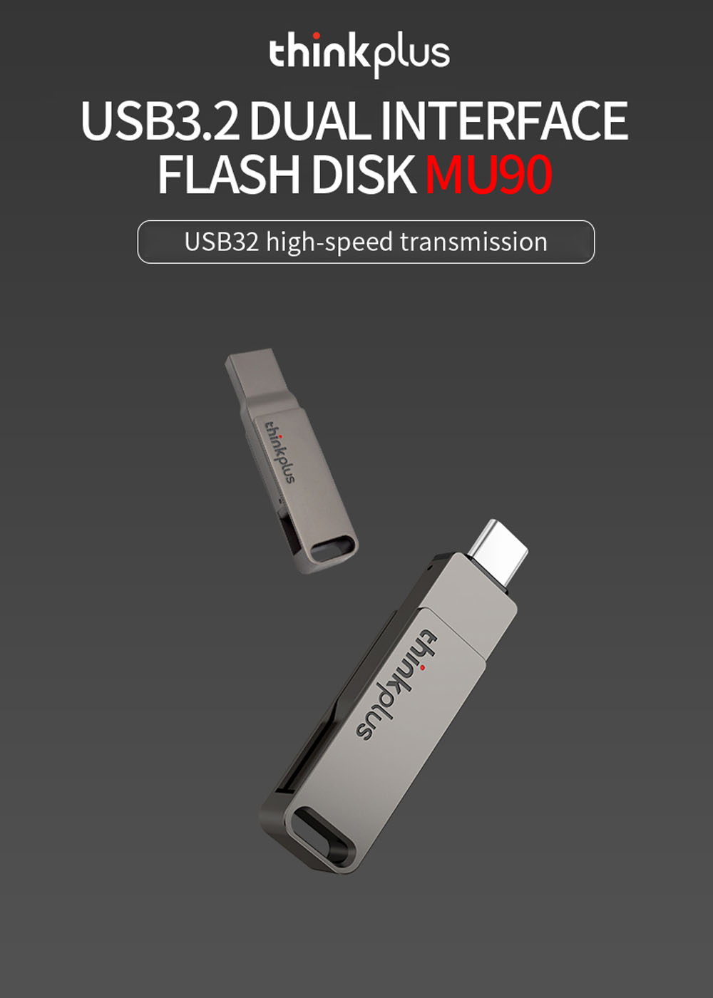 Lenovo ThinkPlus MU70 Type-C & USB3.2 Flash Drive Dual Interface OTG 32/64/128/256G Portable Memory U Disk