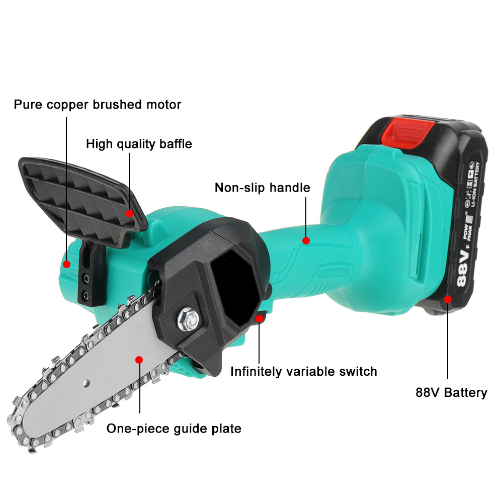 1200W 4inch Cordless Electric Chain Saw One-Hand Saws Woodworking W/ 1pc 7500mAh Battery