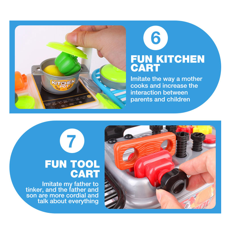 Simulated Small Supermarket Trolley Tool Car Fast Food Car Ice Cream Car Makeup Car Medical Car Barbecue Car Family Toy Set DIY Gifts