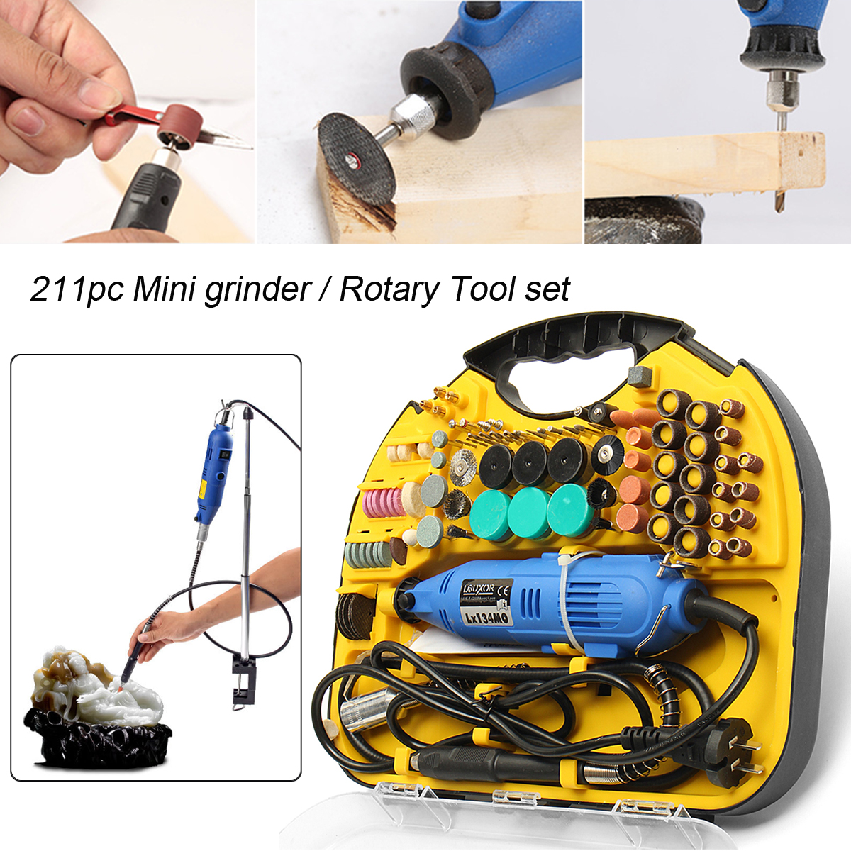 211pcs Rotary tool Mini Drill Set Grinder Engraver Sander Polisher Hobby Craft Grinding Power Tool