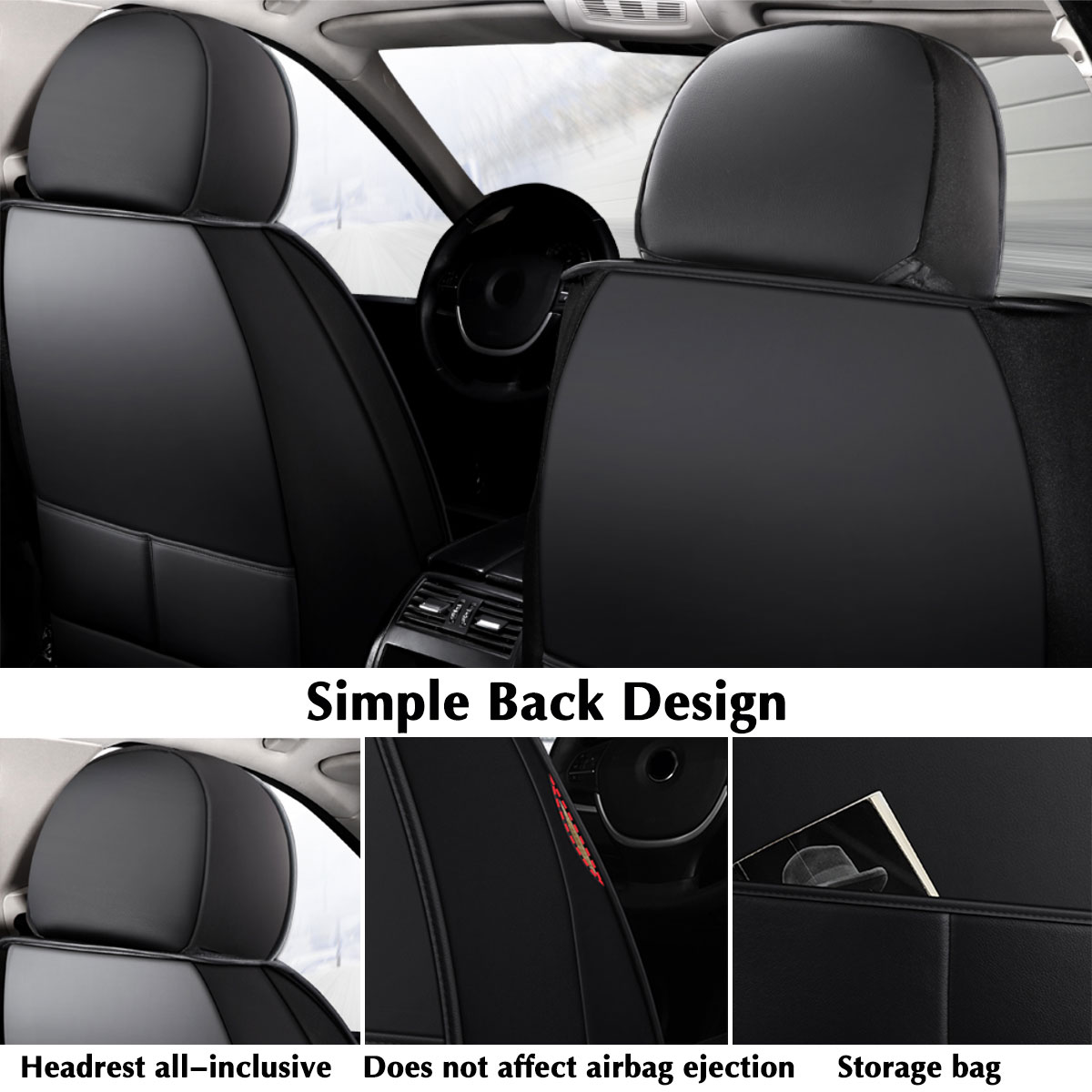 Universal PU Leather Car Auto Front Seat Cushion Pad Cover Protector Mat Black