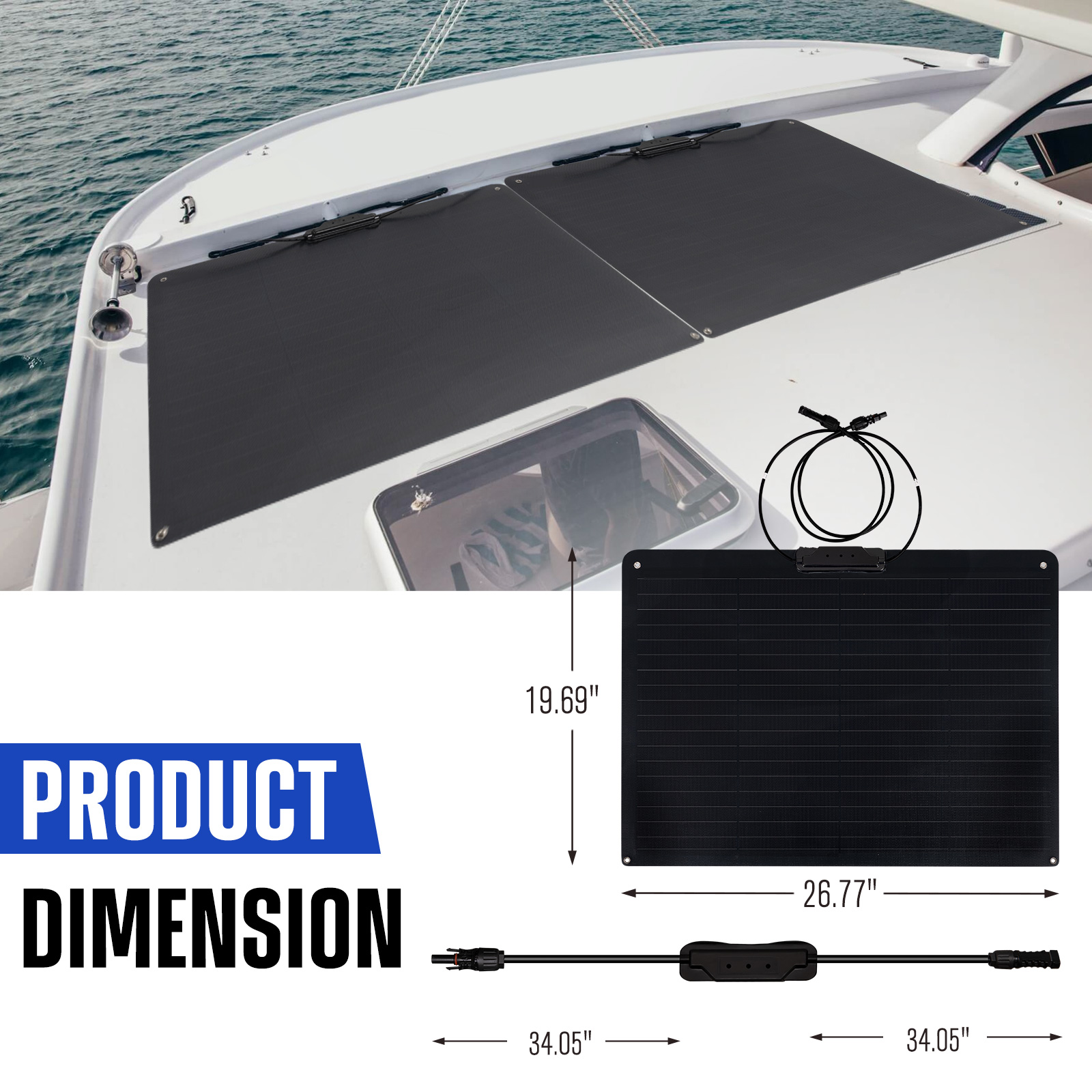 [US Direct] ATEM POWER 55W 12V Monocrystalline Flexible Solar Panel 245° Bendable 19.69*26.77Inch Portable Solar Charger With Uneven Surfaces Lightweight For RV Tent Roof Boat Cabin Marine Camping
