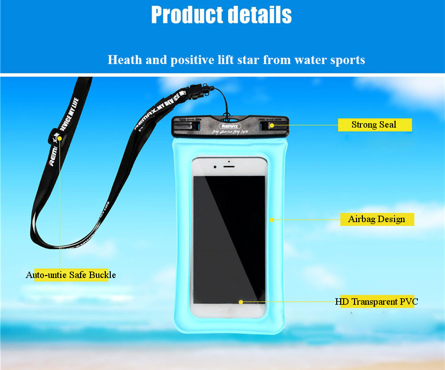 REMAX RT-W2 Plus Auto-untie Buckle Waterproof Touch Screen Airbag Phone Bag for Phone Under 6-inch 
