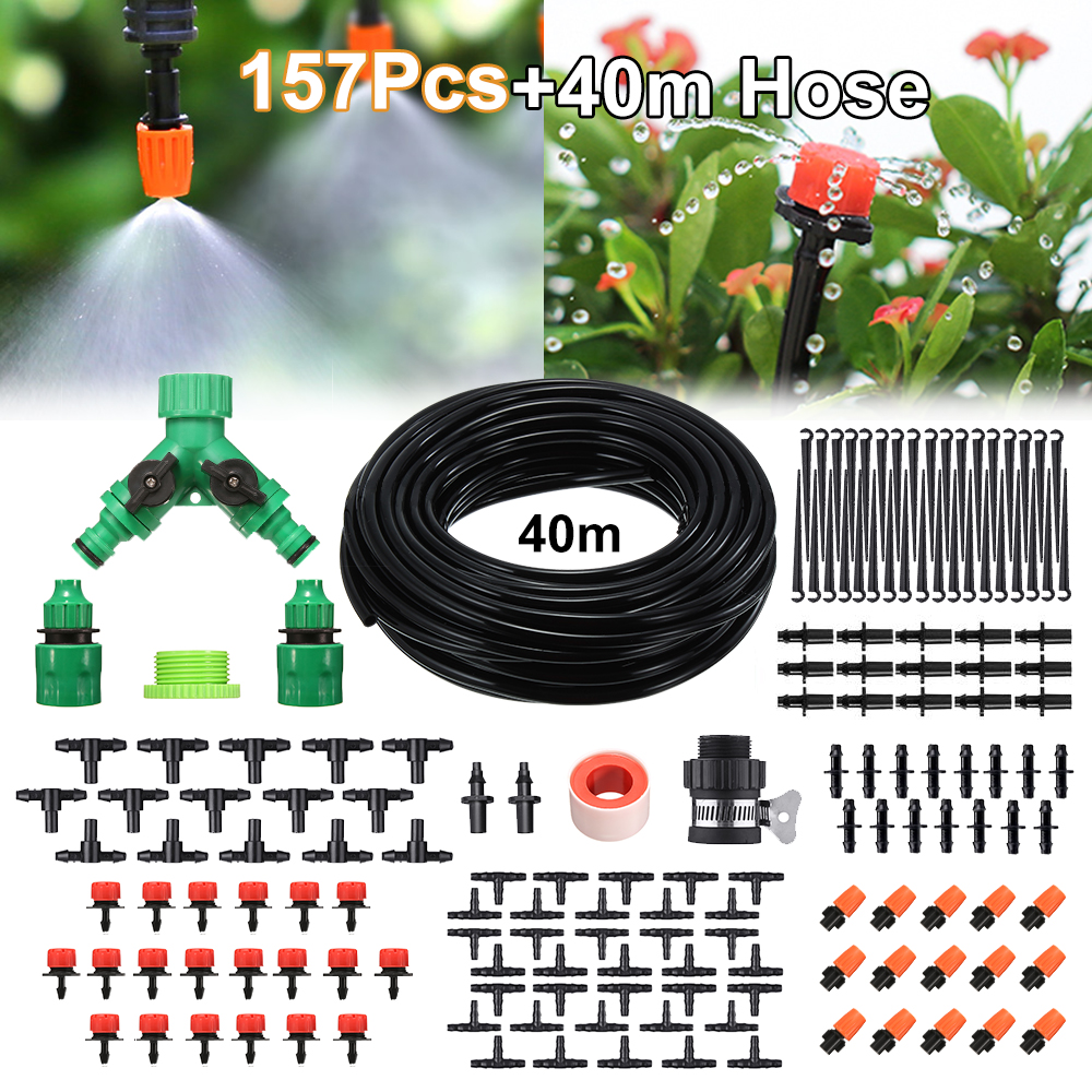 Pathonor 157Pcs Micro Drip Irrigation System Plant Self Watering Garden 40M Hose Kit