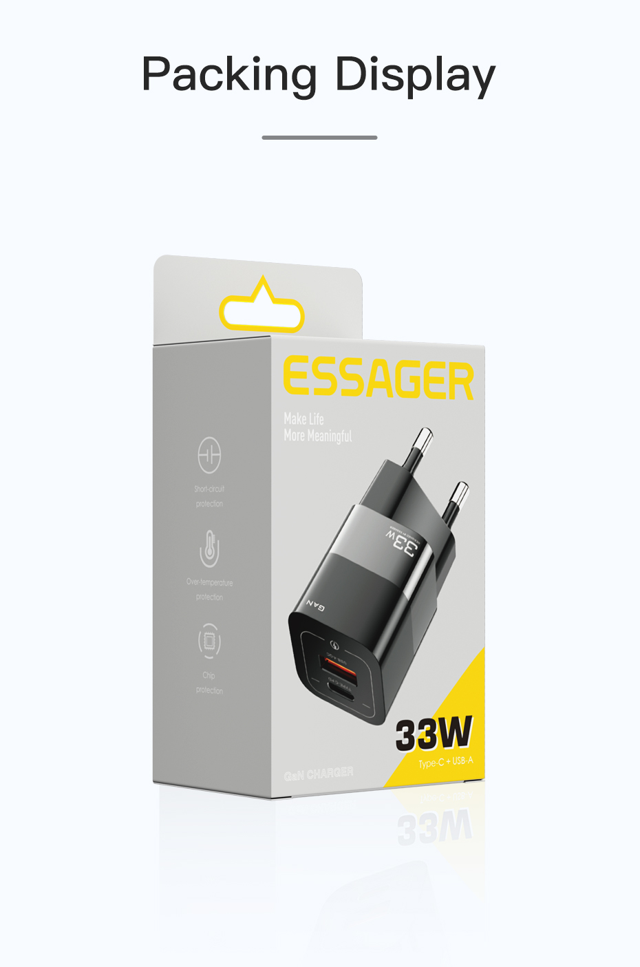 Essager Portable Mini 33W GaN Wall Travel Charger PD3.0 PPS QC3.0 Fast Charger For iPhone 13 13 Mini 13 Pro Max For Samsung Galaxy S22 MacBook Air