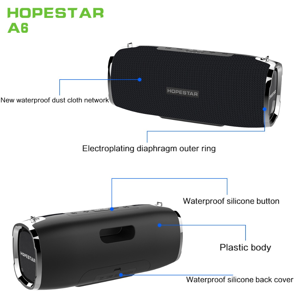 HOPESTAR A6 Portable Bluetooth Speaker 34W Three Units 6000mAh IPX6 Waterproof Outdoors Loudspeaker 12