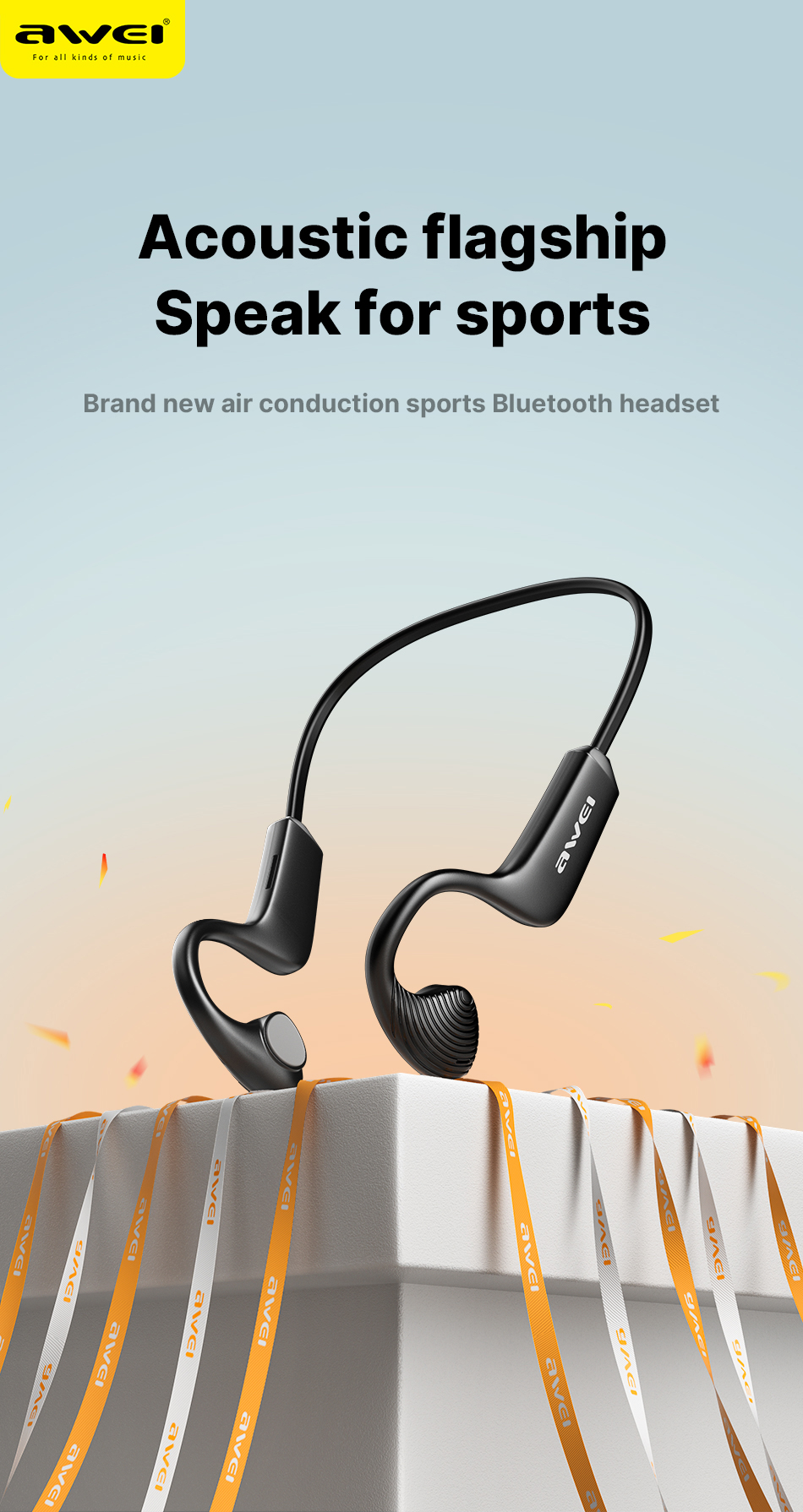 Awei A896BL Air Conduction Earphone bluetooth V5.3 Earphone HiFi HD Sound Neckband Sports Headphones with Mic