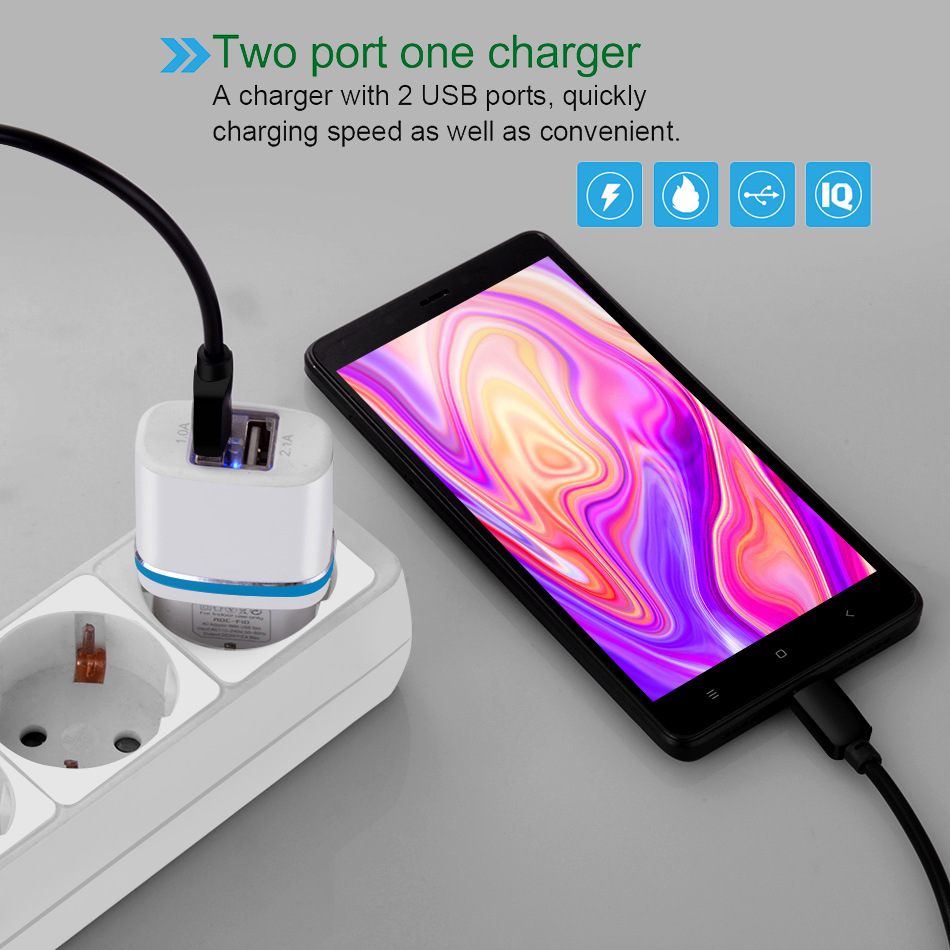 OLAF 2.1A Dual USB Port LED Light Fast Charging Charger Adapter for iPhone X XS Max Xiaomi Mi9 HUAWEI P20 Mate 20