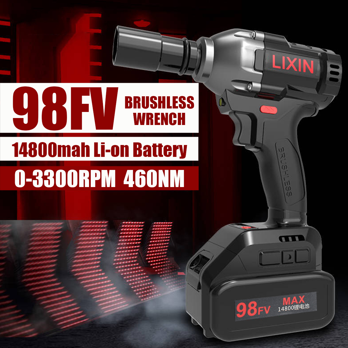 98FV 14800mAh Cordless Brushless Electric Wrench Drill LED Light W/ 1 or 2 Li-on Battery 11