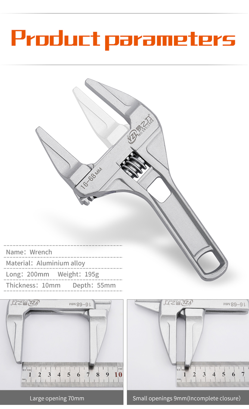 Adjustable Spanner Universal Key Nut Wrench Home Hand Tools Multitool High Quality 16-68mm 10