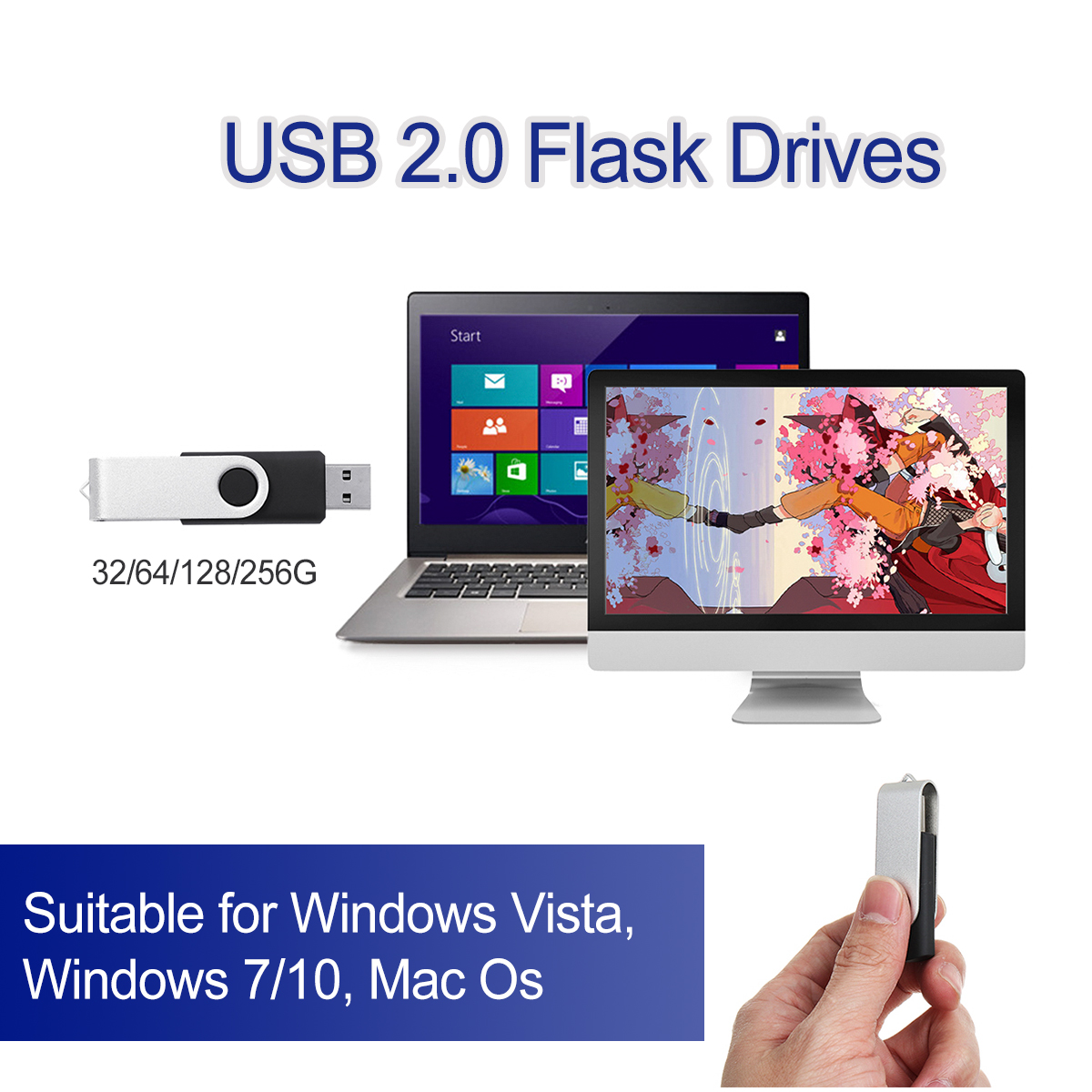 USB2.0 Flash Drives 32/64GB Large Memory USB 2.0 High Speed 360 ° Rotatable U Disk Flash Drive