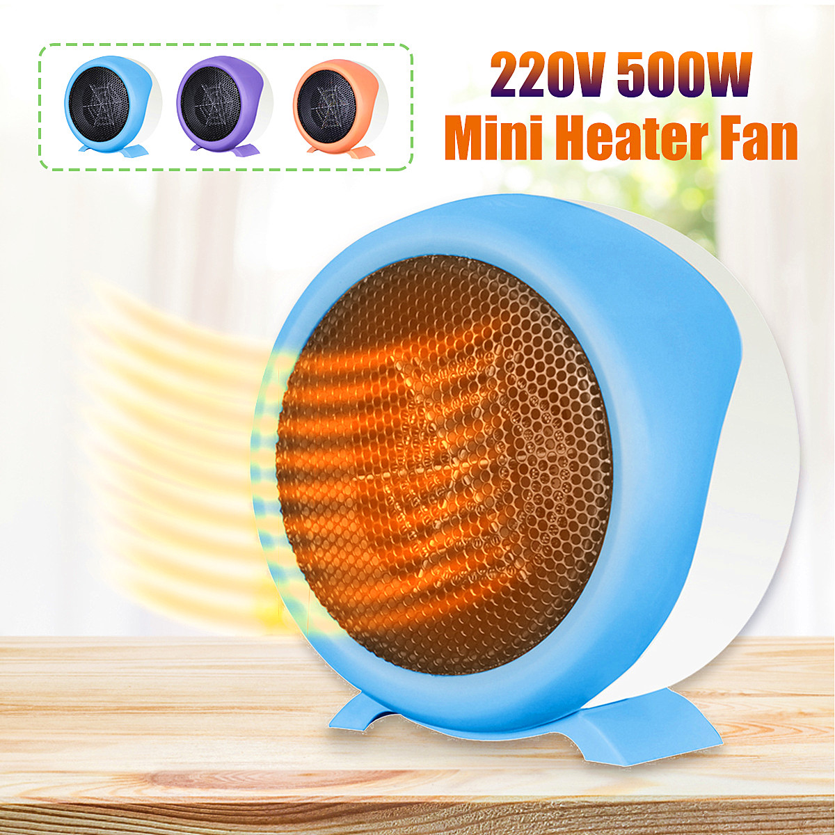 CoCocina 220V 500W Mini Heater Air Heater Winter Room Office Warmer Table Heater Purple 