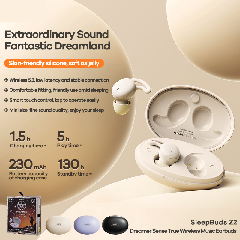 for REMAX SleepBuds Z2 TWS bluetooth 5.3 Earphone Binaural Stereo Noise Cancelling Smart Touch Control Mini Low-latency In-ear Sports Headphone