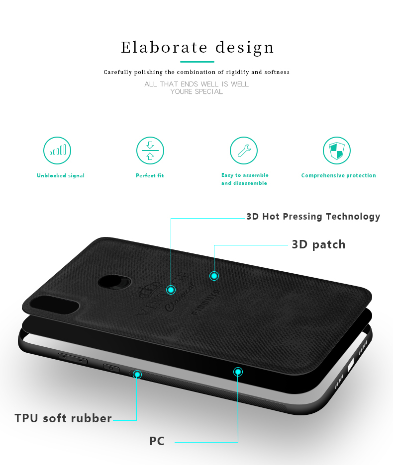 Mofi Honorable 3D Technology Pattern PU Leather Soft TPU Protective Case for Xiaomi Mi8 Mi 8 Non-original