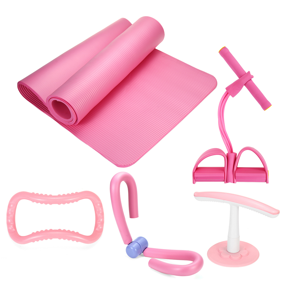 5Pcs Yoga Mats Set Pedal Tension Rope Yoga Ring Indoor Exercise Fitness Kit