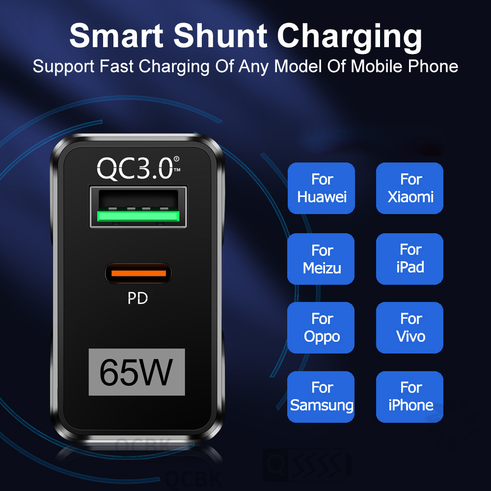 [GaN Tech]Uslion 65W 2-Port USB PD Charger Dual 33W USB-A PD3.0 QC3.0 Fast Charging Wall Charger Adapter EU Plug for iPhon14 Pro for iPad Huawei Xiaomi 11