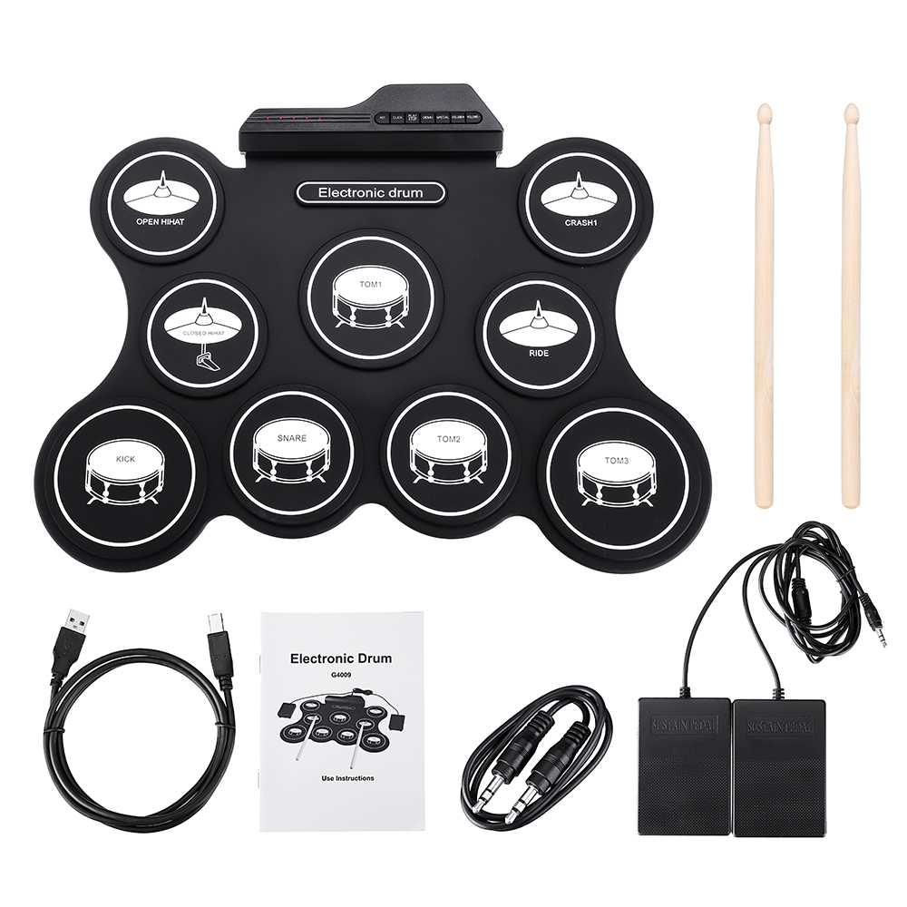 iword G4009 9 Pads Electronic Drum Portable Roll Up Drum Kit USB MIDI Drum with Drumsticks Foot Pedal for Beginners
