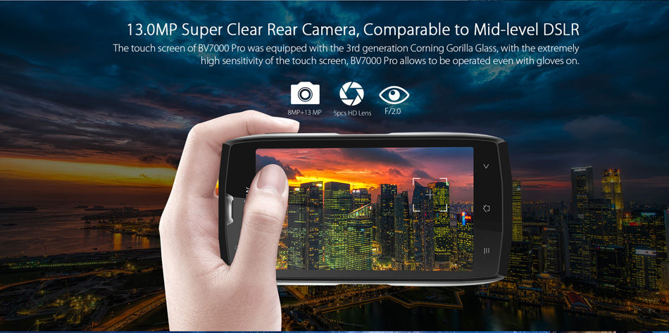 Blackview BV7000 Pro 5.0'' Corning Gorilla Glass 3 Android 7.0 Fingerprint 4GB RAM 64GB ROM MT6750T Octa-Core 1.5GHz OTG 4G Smartphone