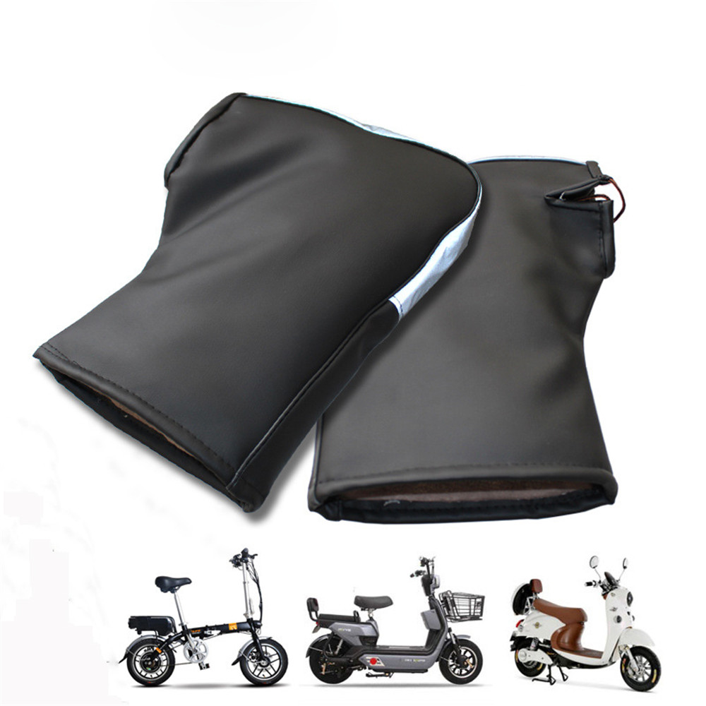 

Pair Warm PU Windproof Thicken Motorcycle Scooter Waterproof Handlebar Soft Gloves With Reflective Strips