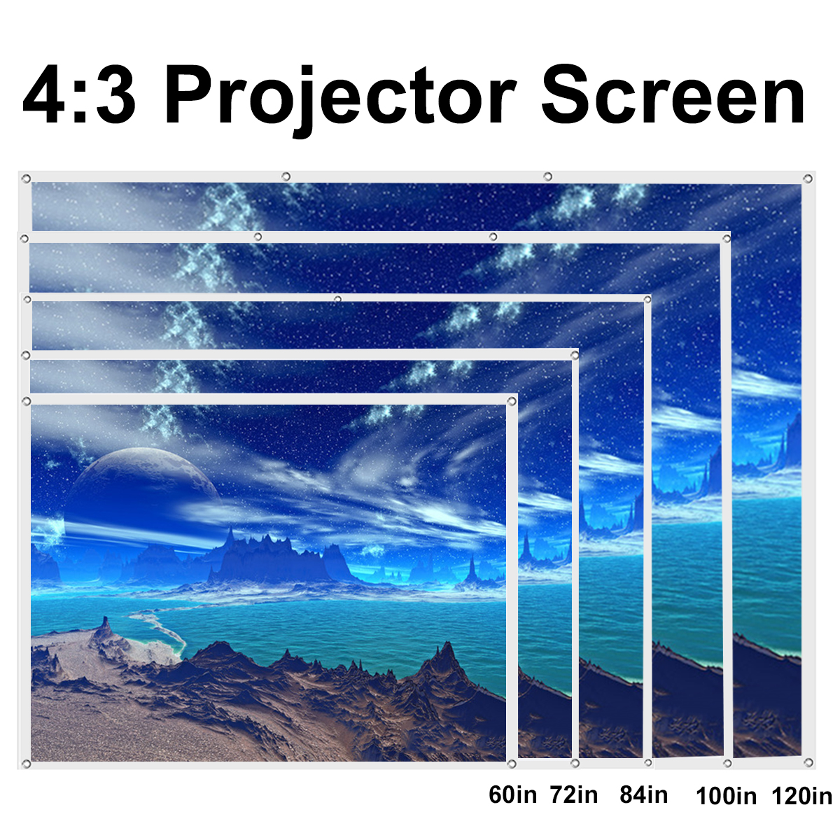 60 72 84 100 120 Inch 4 : 3 White High Brightness Reflective Projector Screen Cloth Foldable Fabric Cloth for Indoor Outdoor Movie