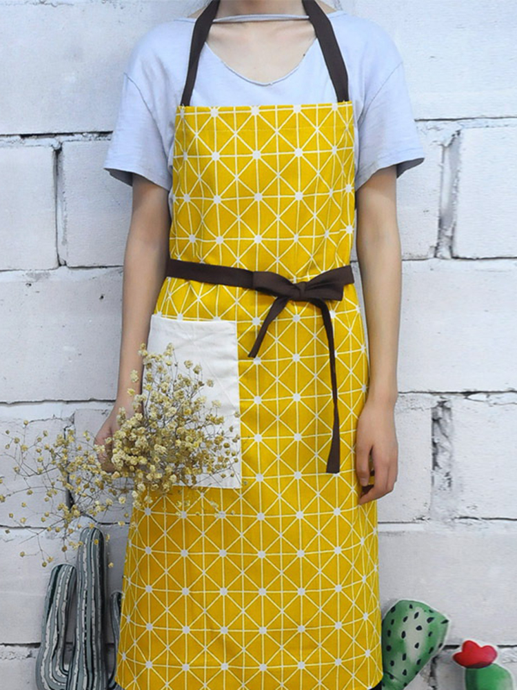 Japanese Style Sleeveless Backless Belt Stitching Pocket Apron Dress