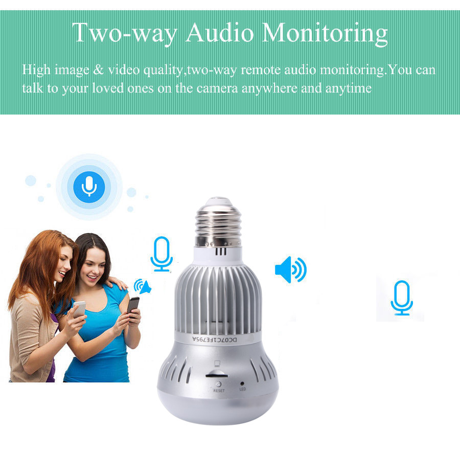360° Wireless WiFi HD 1080P Light Bulb IP Security Camera Panoramic Motion Detect Two Way Audio 27