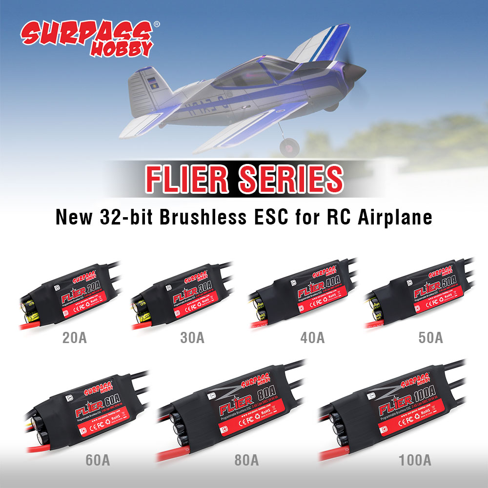 SURPASS-HOBBY FLIER Series New 32-bit 50A Brushless ESC With 5V/6V 4A SBEC 2-4S Support Programming for RC Airplane